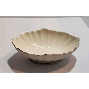 Vtg Teleflora Scalloped Ribbed Shell Gold Rim Footed Bowl Made in Japan